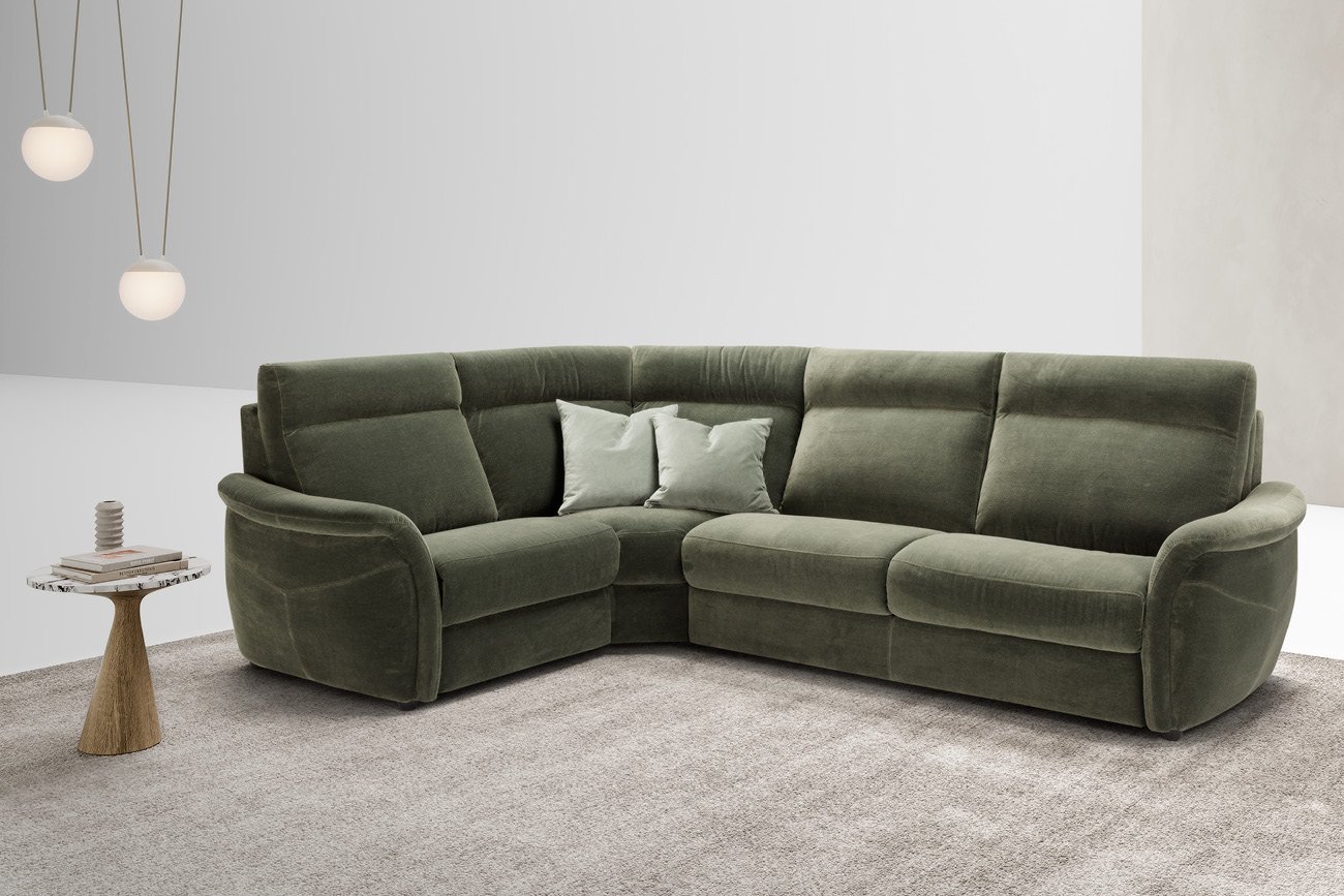 Ecksofa Aglais grün im Wohnzimmer Ecksofa Aglais grün im Wohnzimmer